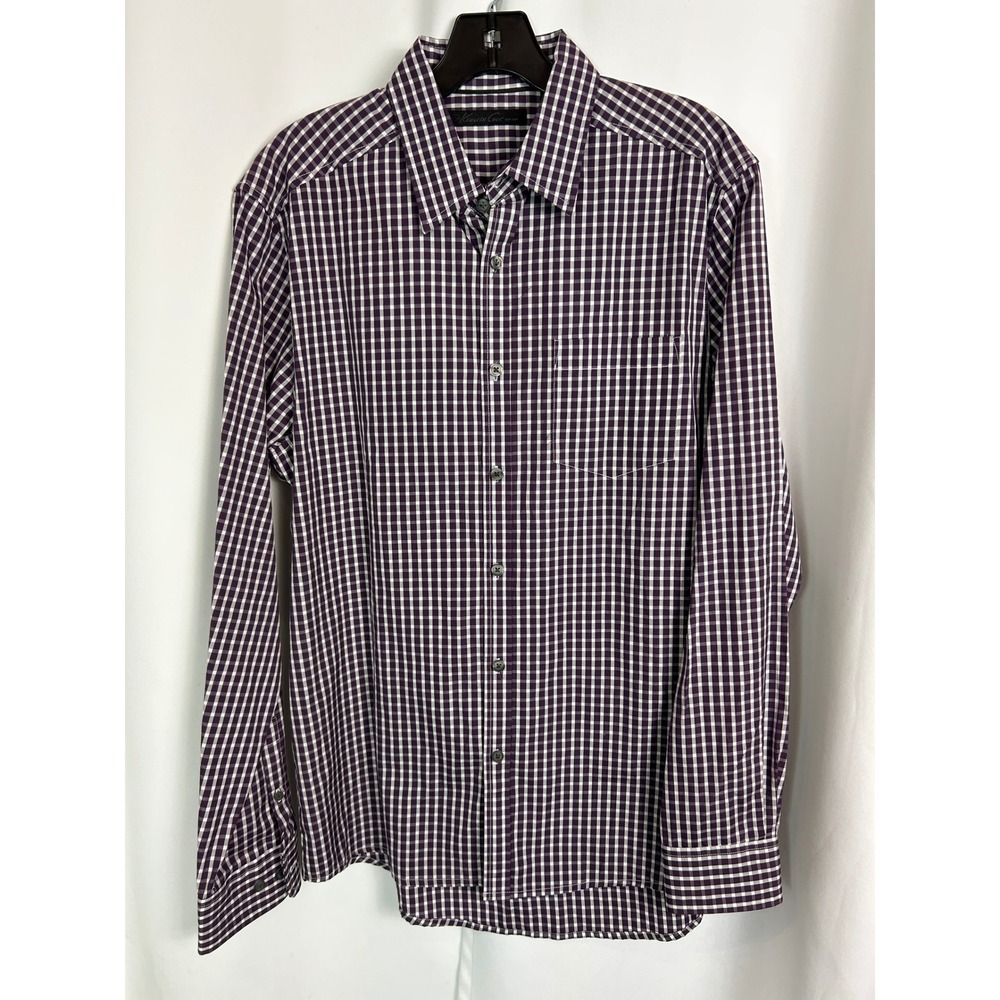 Kenneth Cole Checkout Line Business Casual Purple White Check Button Down Shirt